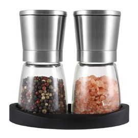 VEVOK CHEF Salt and Pepper Grinder Set Adjustable Coarseness Ceramic Pepper Mill Salt Crusher with Silicone Tray Salt and Pepper Shaker Spice Grinder Kitchen Chef Gift