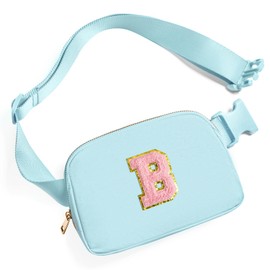 Gitus Gifts for 7 8 9 10 11 Year Old Girls Belt Bag Fanny Pack Crossbody Bags with Initial Letter Patch Birthday Gifts for Daughter Sister Friends Teen girls (Icing Blue-B)