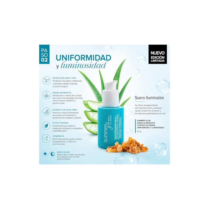 Suero Iluminador control de grasa Uniformidad y Luminosidad 30g Summer