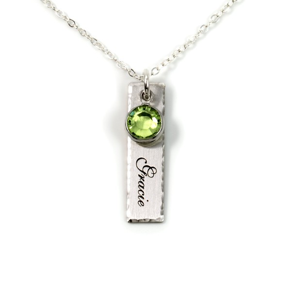 AJ's Collection Single Edge-Hammered Personalized Charm Necklace. Customize Sterling Silver