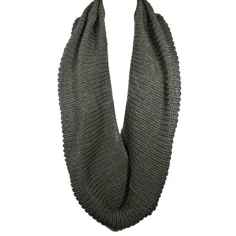 Bowbear Solid Color Warm Winter Knit Infinity Scarf, Black Gray