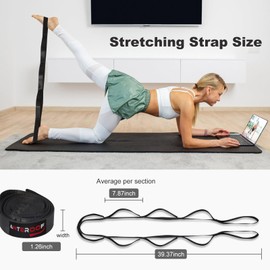 Durable Non-Elastic Stretch Strap for Physical Therapy and Yoga, 10 Loops Stretching Band for Pilates, Flexibility, Exercise - Ideal for Men & Women