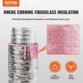 VEVOR 4 Inch Insulated Flexible Duct R-6.0，25 Feet Long with 2 Duct Clamps, Heavy-Duty Three Layer Protection Air Ducting Hose for HVAC Heating Cooling Ventilation and Exhaust Ductwork Insulation