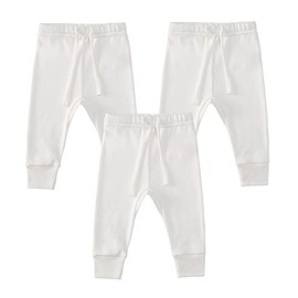 Owlivia Organic Cotton Baby Boy Girl 3-Pack Wiggle Pants Jogging Pants (3pack Off-White, 6-12Months)
