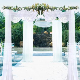 Chyhomenyc White Sheer Scarf Valances for Windows 216 Inch Extra Long, Window Scarf Drapes Rod Pocket Backdrop for Wedding Arch Draping/Party/Canopy Bed/Living Room, 2PC, 18 Feet Length