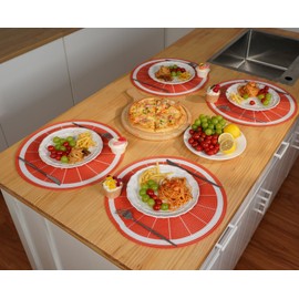 Zupro Round Placemats Set of 6,15inch Fruit Embroidered Table Mats Heat Resistant Non-Slip Washable,for Kitchen Dining Tables Four Seasons Dinner Parties Thanksgiving and Everyday Use.Tangerine orange