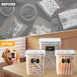 qeerable Dog Treat Storage Container Airtight for Countertop, Dog Treat Jar with Lid for Food Storage Organizer, 3 Pack Pet Food Holder for Kitchen with Scoops, Gift for Pet Owners