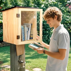 HAFTKD Outdoor Library Book Box Storage Small Wood Cabinet Little Literature Box for Neighborhood Community and School