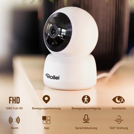 Rollei Indoor Security Camera, 360° Indoor Security Cam IPC-88 Camera, Surveillance Indoor 1080p with Motion Detection, Night Vision, Two-Way Audio, Surveillance Camera, Surveillance Camera Surveillance Camera Surveillance