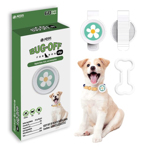 Bug-Off Clip for Dogs, Repels Flea, Tick & Mosquito for 60 Days, Natural Flea and Tick Repellent Collar [Made in Korea] Aegis by KN FLAX (Daisy)
