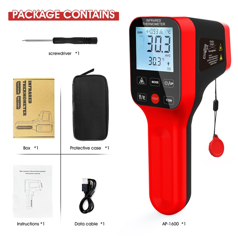 Pyrometer, Rechargeable Touch Screen Laser Thermometer with Bluetooth -58°F to