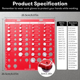 Hocamel 34 Nut and Bolt Thread Checker, Bolt Size and Thread Gauge Standard and Metric with 19 Standard & 15 Metric Bolt Identifying from #6 to 3/4" & 4mm to 16mm（Red)