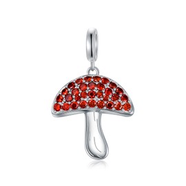SLIACETE Mushroom Charm Silver Red Cubic Zirconia Mushroom Bead Charm Gift for Women, Sterling Silver, Cubic Zirconia