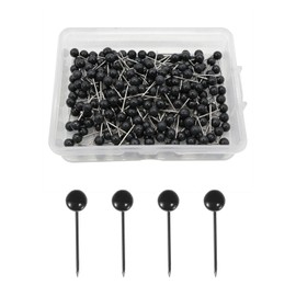 Werownsgso Pack of 300 Round Head Pins, 4 mm Map Nail Push Pins, Pin Board Pins with Plastic Box, Round Rice Pins, Pin Board Pins for Map, Photos, Cork Board, Fabric Marking, DIY (Black)