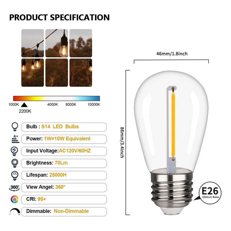 KGC 30 Pack Shatterproof & Waterproof S14 Replacement LED Light