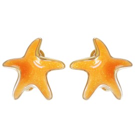 Navachi 18k Gold Plated Orange Enamel Starfish Star Omega Back Az2138 Earrings