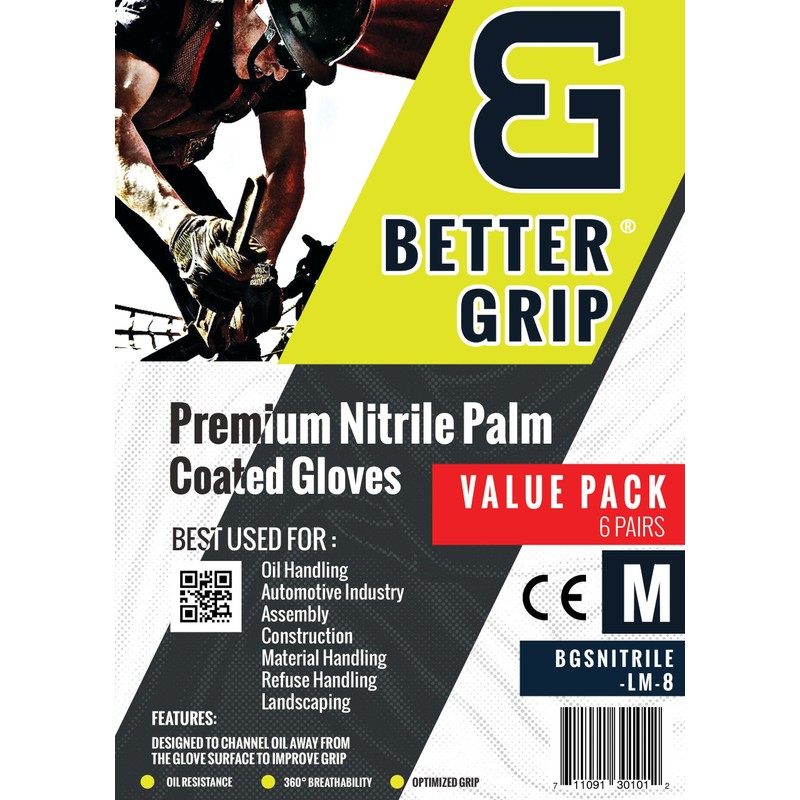 Better Grip Seamless Knit Nylon Nitrile Form Coated Work Gloves,
