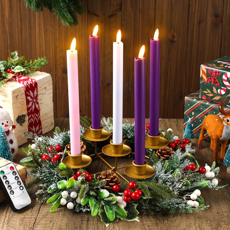 Suncalla 6 Pcs Christmas Advent Wreath with 5 Advent Candles