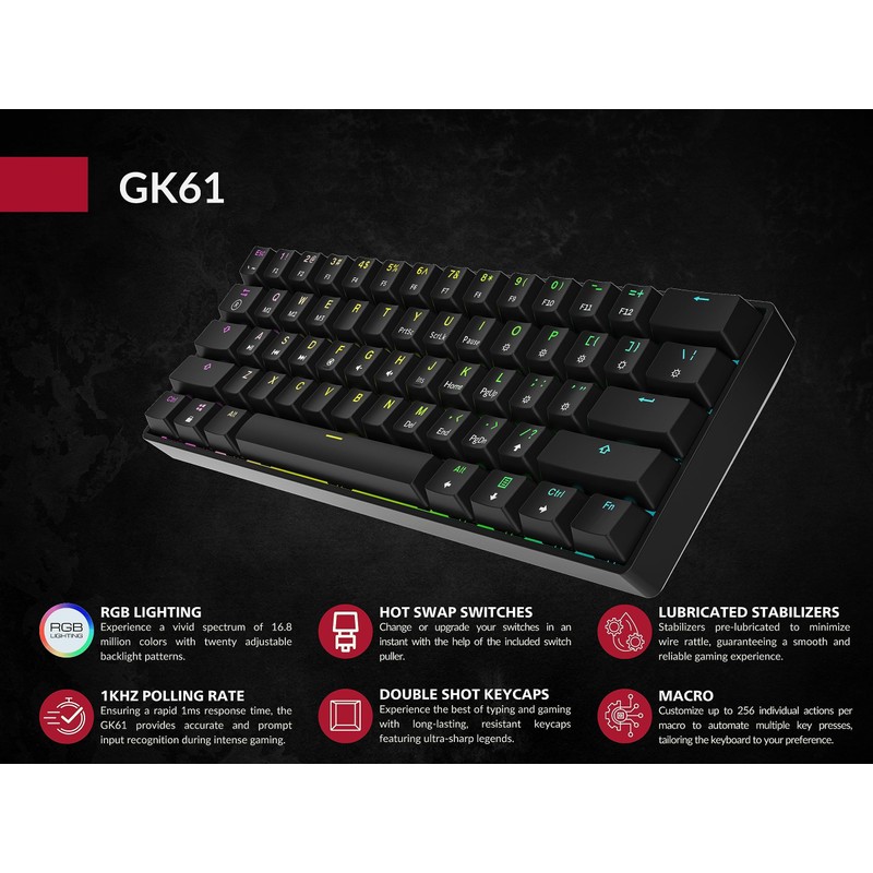 GK61 Mechanical Gaming Keyboard - 61 Keys Multi Color RGB