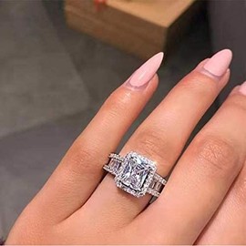 925 Sterling Silver Engagement Wedding Ring Princess Cut Cubic Zirconia Ring Cubic Zirconia Simulated Diamond Wedding Engagement Ring (L 1/2)