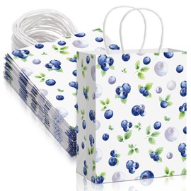 Chiisong 24 Pcs Blueberry Gift Bags Baby Shower Paper Gift Bags with Handles Summer Medium Watercolor Blueberry Party Favor for Birthday Baby Shower Summer Picnic Tea Party Favors Supplies