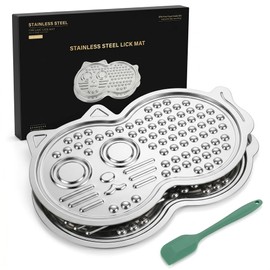 Aozale 2-Pack XL Stainless Steel Lick Mat for Dogs & Cats, 15" x10" Slow Feeder with Deep Grooves & Strong Suction Cups, Chew-Resistant for Anxiety Relief, Dishwasher Safe, Silicone Spatula & Gift Box