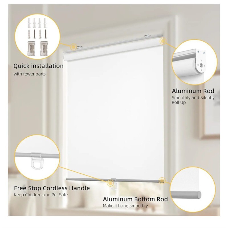 ChrisDowa Cordless Roller Shade Blackout Blinds for Windows 58" X