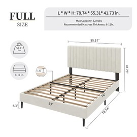 OLALITA Full Size Bed Frame with Headboard, Velvet Upholstered Platform Bed Frame Full Size, Heavy Duty Metal Frame, No Box Spring Needed, Easy Assembly (Beige, Full)