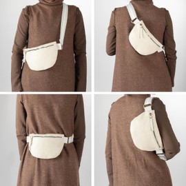 DUBELIE Women Fanny Pack Woven PU Leather Waist Bag Lightweight Sport Outdoor Bag with Adjustable Bag, Khaki, Small, Fashion Stylish Casual