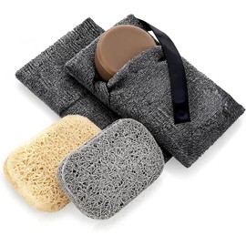 Triko Set 4 Piezas Bolsa Exfoliante para Jabón y Almohadillas Ahorradoras, Esponja Exfoliante Corporal de Nailon para Ducha, Ideal para Piel Seca y Aprovechar Sobras de Jabón, Gris Grafito