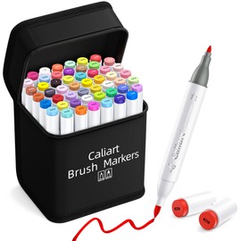 Caliart Alcohol Markers Brush Tip, 51 Colors Dual Tip Artists Coloring Markers Set Brush & Fine, Permanent Alcohol Based Colored Sketch Pens, Art Supplies Gifts for Adults Illustration Drawing