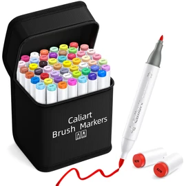 Caliart Alcohol Markers Brush Tip, 51 Colors Dual Tip Artists Coloring Markers Set Brush & Fine, Permanent Alcohol Based Colored Sketch Pens, Art Supplies Gifts for Adults Illustration Drawing