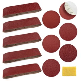 Sanding Belts and Sanding Discs Set for Power Combination Disc & Belt Sander 10 PCS 4 x 36” Aluminum Oxide Sanding Belts and 12 PCS 6” PSA Self Adhesive No-hole Sticky Back Sanding Discs(80-400 Grit)
