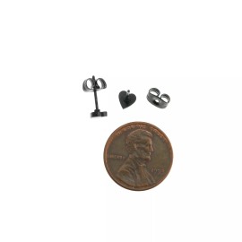 Unbranded Black Stainless Steel Earrings - Heart Studs - 5mm - 2 Pieces 1 Pair - ER080
