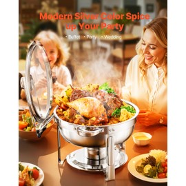 VEVOR Chafing Dish Buffet Set, 5 Qt 4 Pack, Stainless Steel Chafer with 4 Full Size Pan, Round Catering Warmer Server with Glass Lid Water Pan Folding Stand Fuel Holder, for Wedding Party Banquet