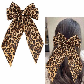 Leopard Print Hair Bow Clip Ribbons Bowknot Hair Clips for Women Big Bow Hair Barrettes Ribbon Bows Hair Accessories for Women Girls Cheetah Print Bowknot Hair Barrette