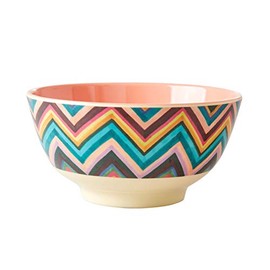 Rice Medium Melamine Bowl - Two Tone - Zig Zag Print by DK