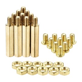 sourcing map 10 Sets M4 Hex Spacer Pillar Screw Nut 27mm+6mm Male Female Kit Brass PCB Motherboard