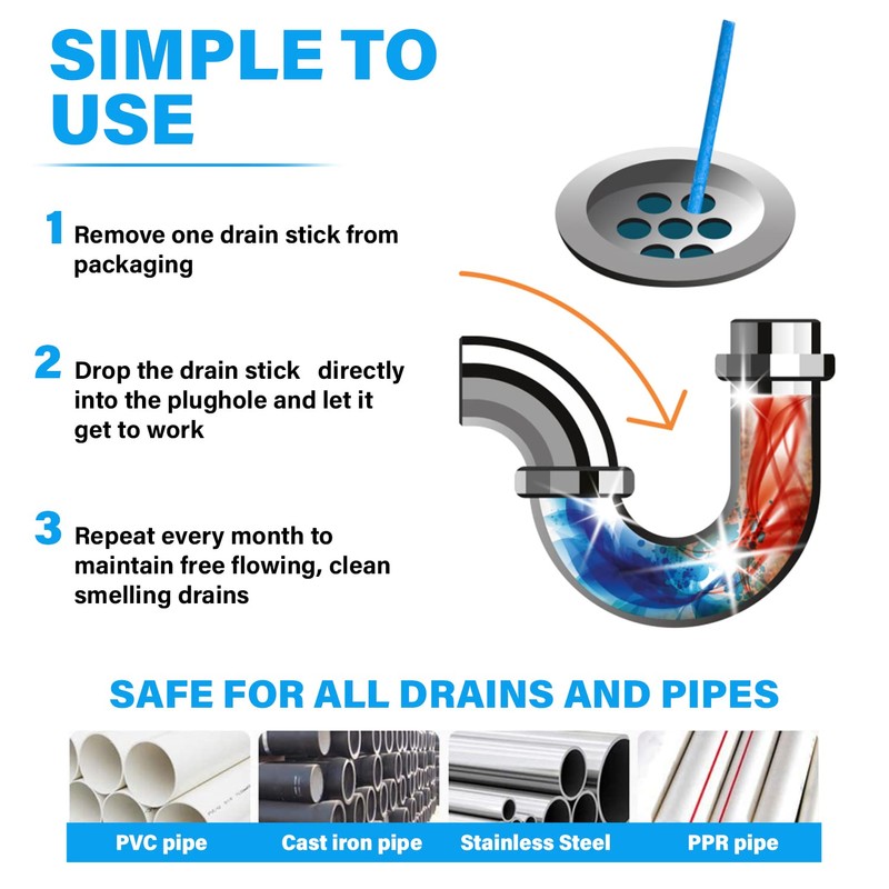 Drain Sticks x12 Easy to Use Fast & Effective Drain