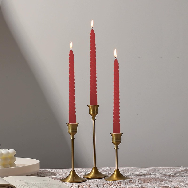 Topsics 6 Pack 10 Inch Red Taper Candles, Spiral Taper