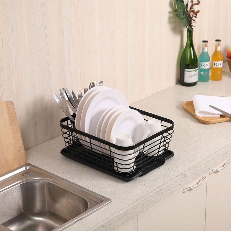 TQVAI Kitchen Dish Drainer Rack with Drying Board and Full-Mesh