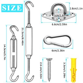 44pcs Sun Shade Sail Hardware Kit for Triangle Square Rectangle Sun Shade Sails Installation, M6 Stainless Steel Sun Shade Sail Kit for Garden Lawn Patio, Anti-Rust