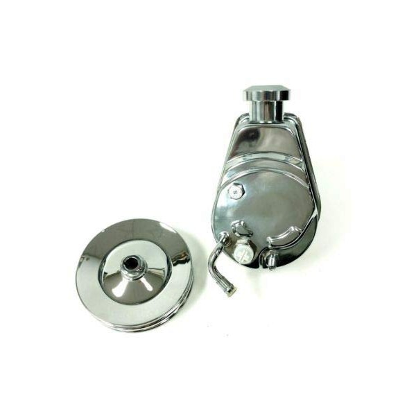 BBC SBC Chevy Chrome Saginaw Style Power Steering Pump w/Double Groove Pulley