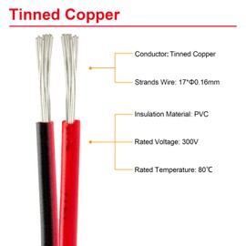 URCIANOW 10 Meter 22AWG 0.35mm²2 Core Black Red Tinned Copper Cable with PVC Jacket Electrical Wire 12V/24V Extension Cord for LED Strip Light
