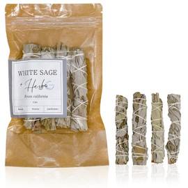 RONNOS White Sage Bundle, 4 Pieces, Made in California, Artisan Handmade, Incense, Purifying, Incense, Stick Shape, Easy to Use, Convenient Smudging, Yoga, Meditation, Natural Sage, Dry Herbs