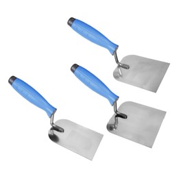 3 x Wide 80, 100, 120 mm Stainless Margin Stucco Trowel, Rubber Handle Square Bucket Trowel Plastering Rendering DIY Tools (Set)