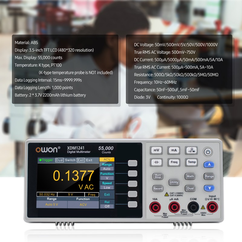 Owon XDM1241 Mini Desktop Digital Multimeter Rechargeable 55,000 Counts High