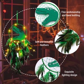 Vegena Traumfänger Kinder - LED Traumfänger mit Licht, Dinosaurier Dreamcatcher Handgemachter Dream Catchers für Kinderzimmer Deko Party Geburtstagsgeschenk
