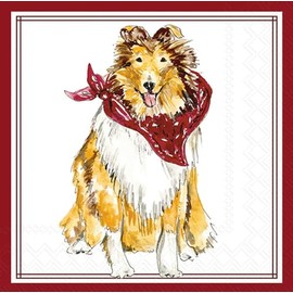 IHR Ideal Home Range Cocktail Napkins Rosanne Beck Hometown Pride Disposable 3-Ply Paper Party Napkin Pack, 5" x 5", Maroon Collie, 20-Count