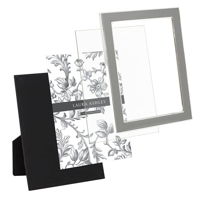 Laura Ashley 5x7 Gray Enamel Picture Frame, Silver Metal Edge